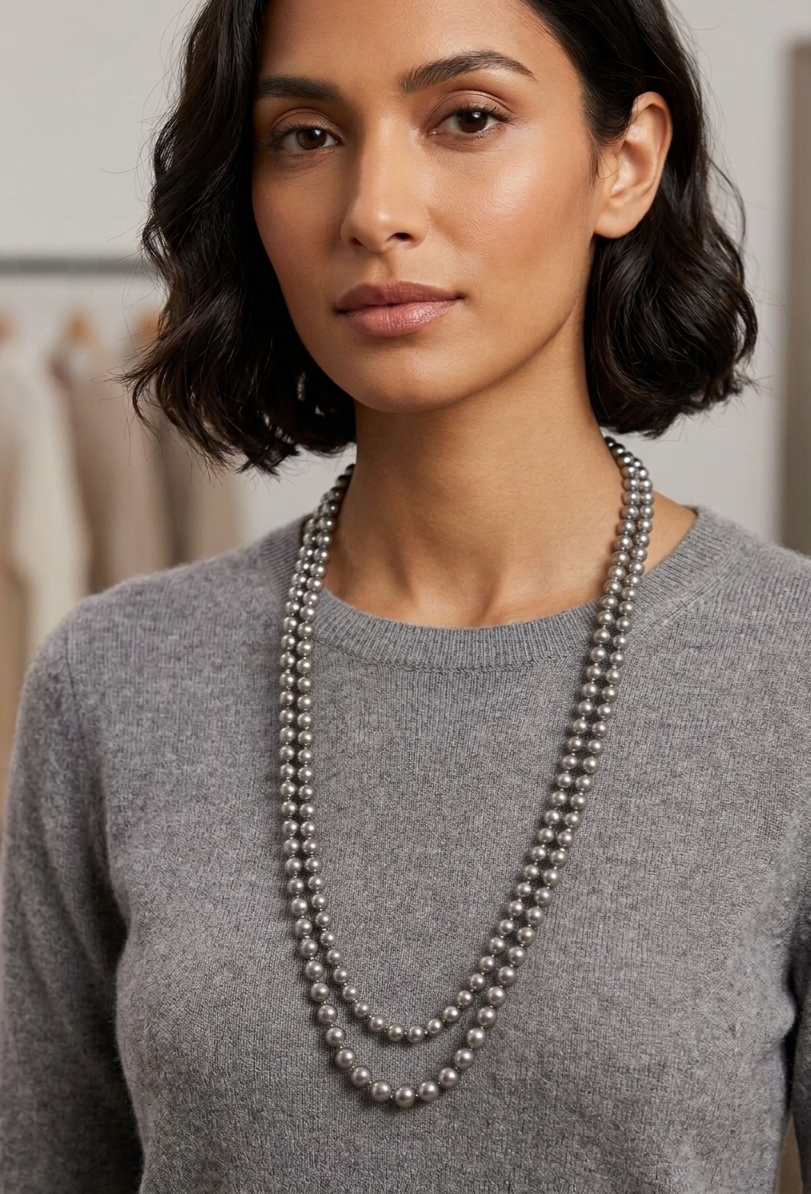 Sterling Mist Layered Freshwater Pearl Opera Necklace