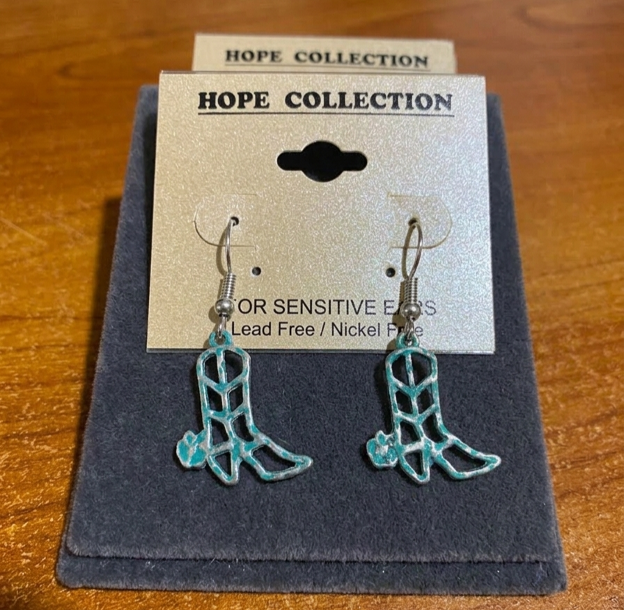 Western Turquoise-Tone Patina Cowgirl Boot Earrings