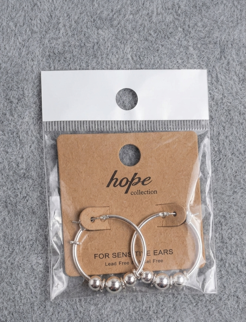 Classic Silver Beaded Hoop Earrings