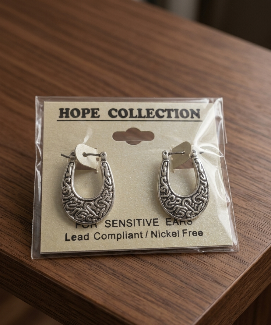 Antique Silver Celtic Knot U-Hoop Earrings