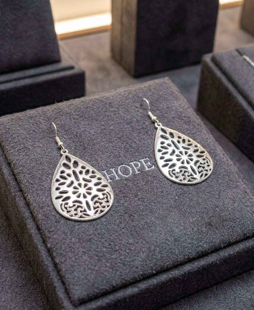 Vintage-Inspired Filigree Silver Teardrop Statement Earrings