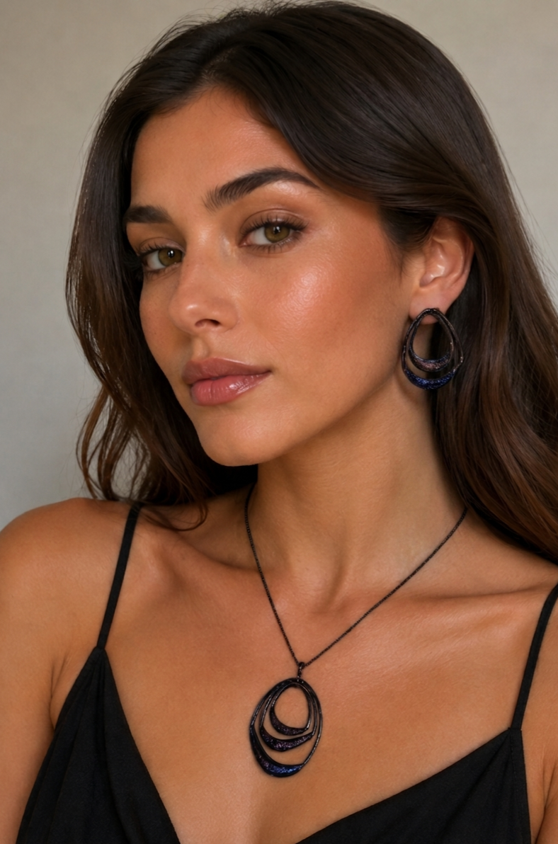 Midnight Cosmic Eclipse Nested Pendant & Earring Set
