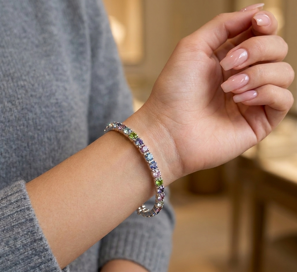 Multi-Colored Crystal Flexible Wrap Tennis Bracelet