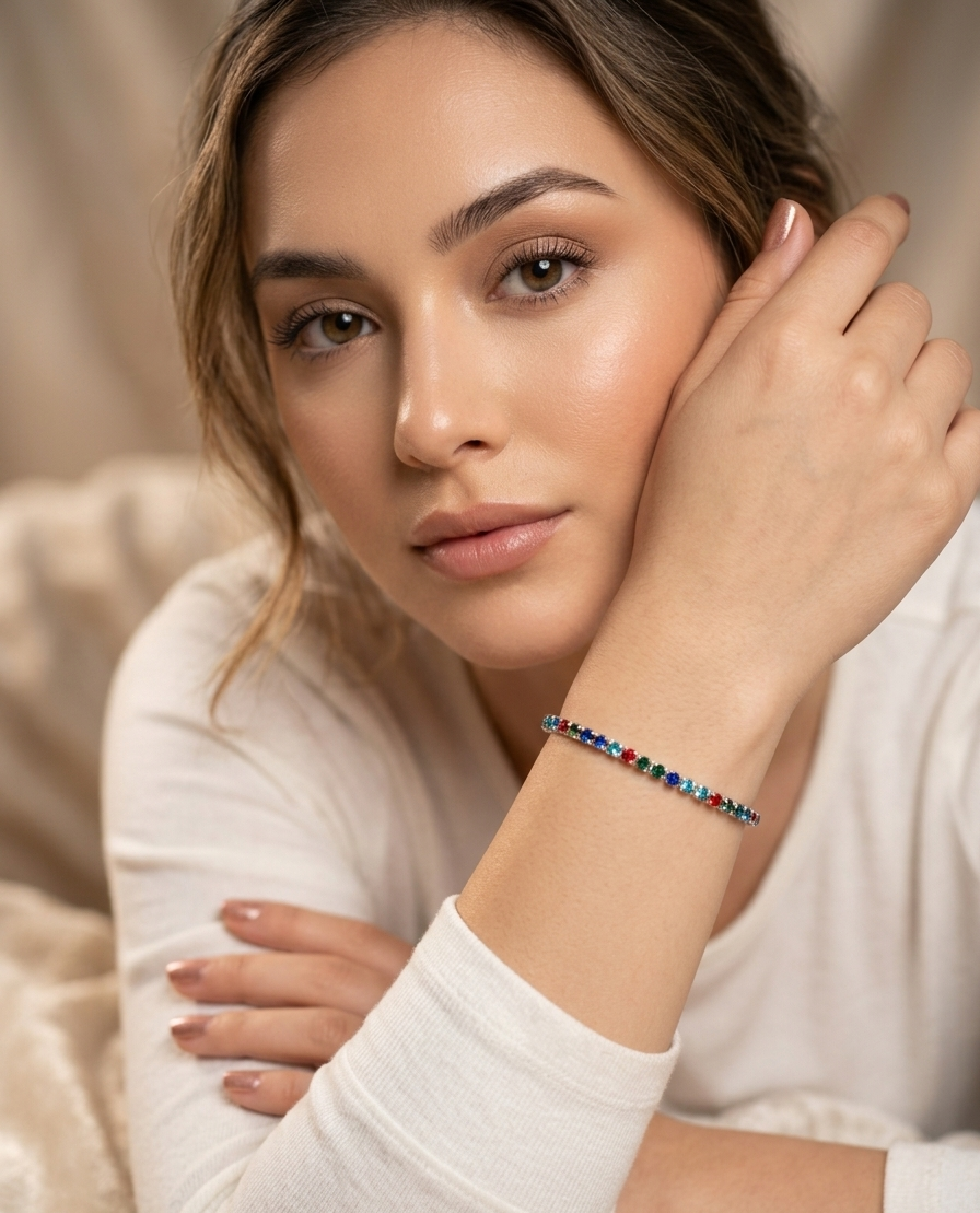 Jewel-Toned Multi-Colored Link Tennis Bracelet