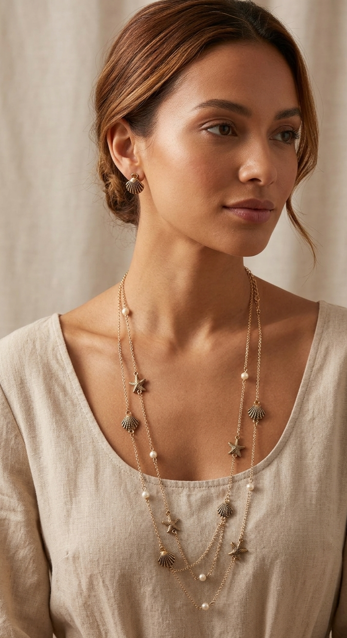 Elegant Gold Aegean Shell & Pearl Tiered Set