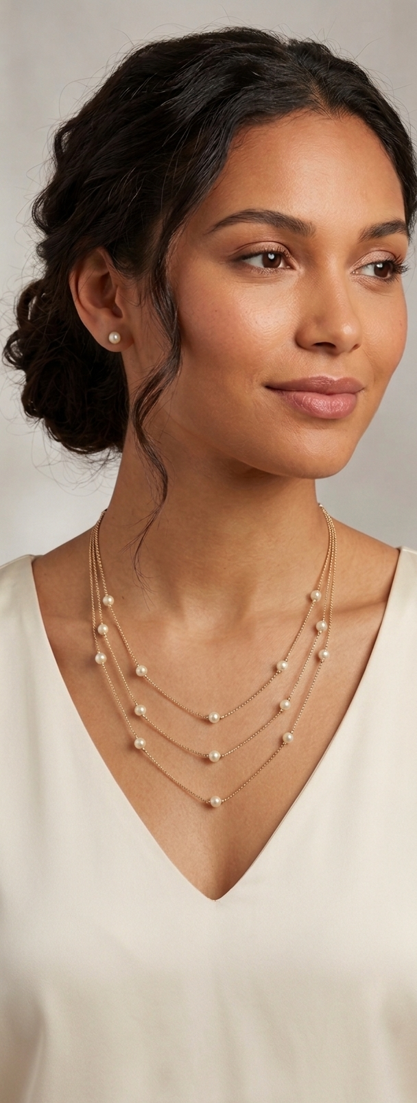 Timeless Elegance: Layered Gold & Pearl Necklace with Matching Studs Set