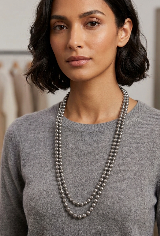 Sterling Mist Layered Freshwater Pearl Opera Necklace