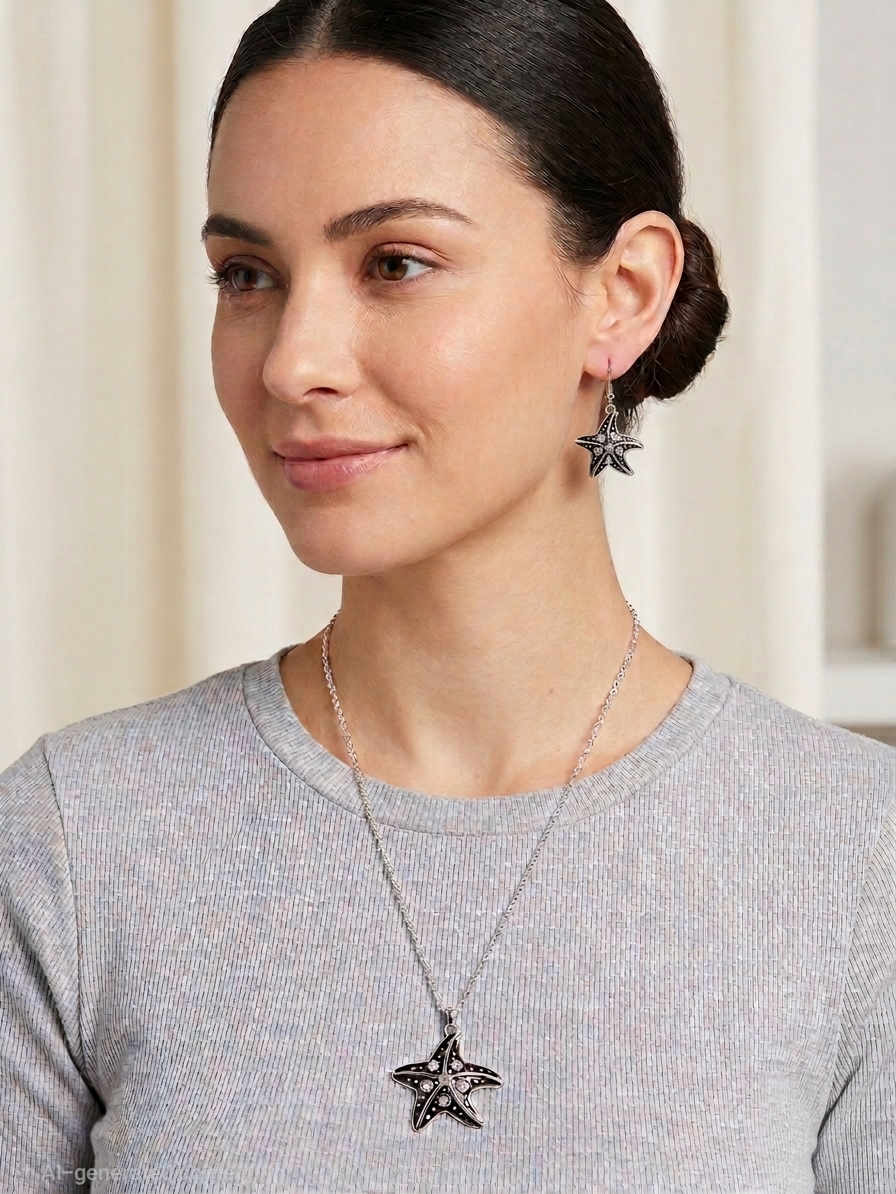 Midnight Starfish Pendant & Earring Set