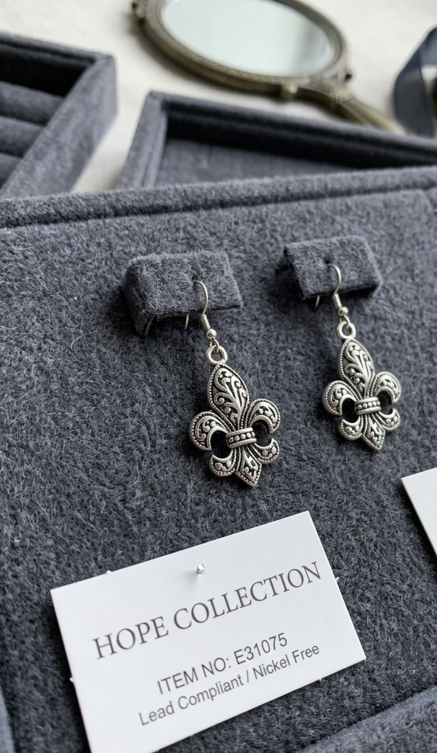 Antique Silver Fleur-de-Lis Drop Earrings