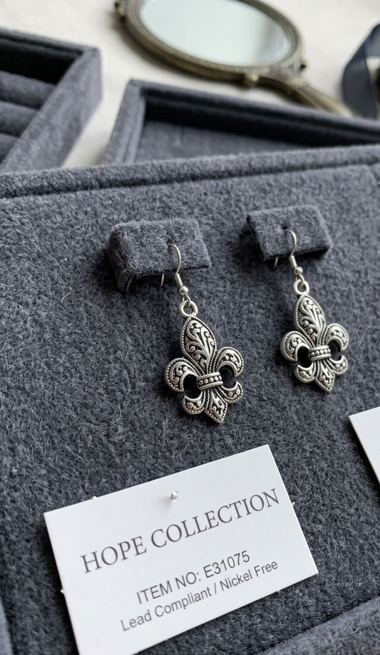 Antique Silver Fleur-de-Lis Drop Earrings