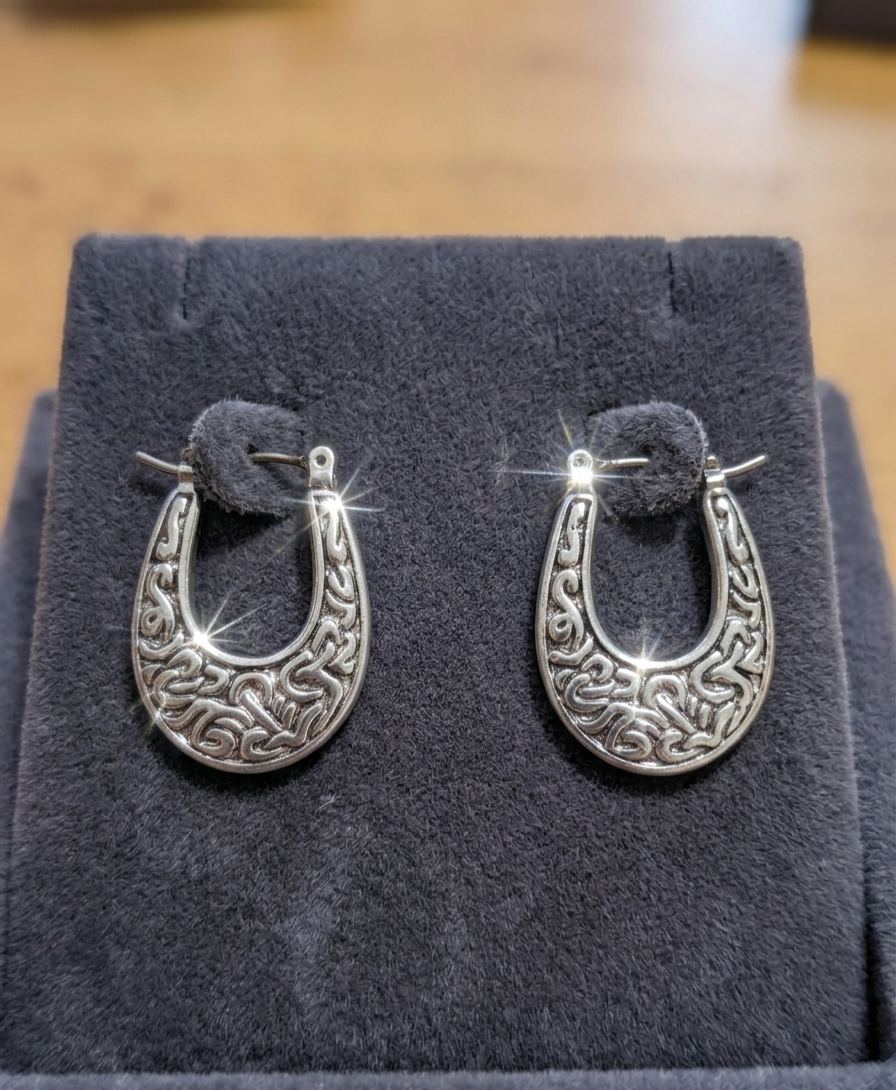 Antique Silver Celtic Knot U-Hoop Earrings