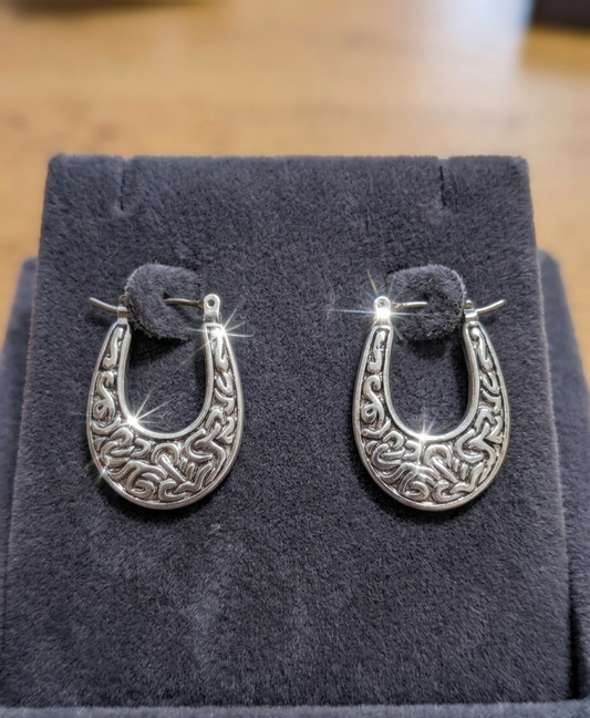 Antique Silver Celtic Knot U-Hoop Earrings