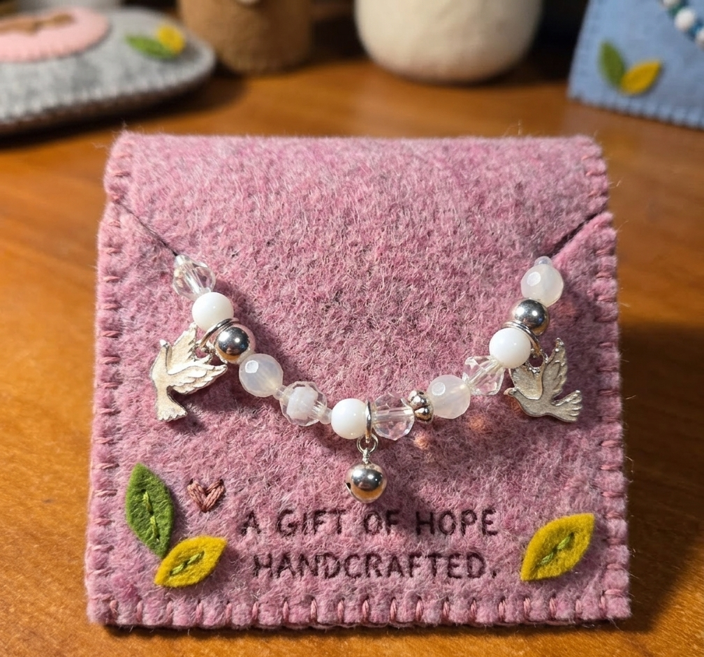 Girls "Gift of Hope" Handcrafted White & Silvertone Dove Charm Bracelet