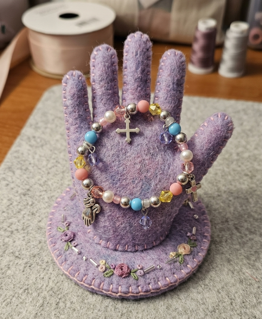 Girls Pastel Charm & Devotional Cross Beaded Stretch Bracelet