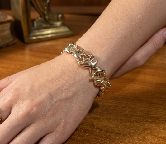 Vintage Gold-Tone Nautical Shell & Starfish Link Bracelet