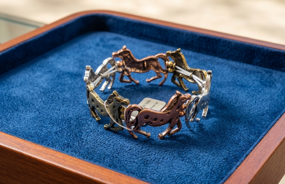 Tri-Tone Mixed Metal Wild Horse Corded Link Bracelet