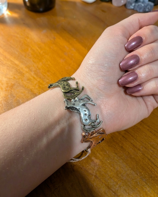 Tri-Tone Mixed Metal Wild Horse Corded Link Bracelet