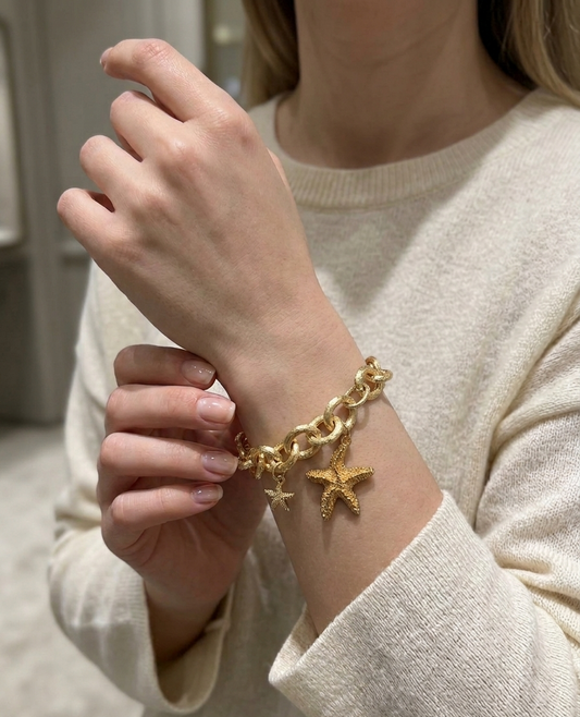 Gold-Tone Textured Link Starfish Charm Bracelet