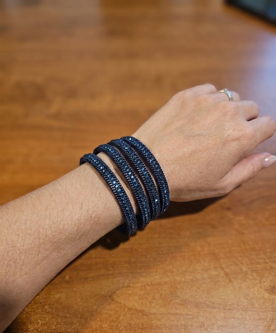 Midnight Blue Crystal Multi-Wrap Slake Statement Bracelet