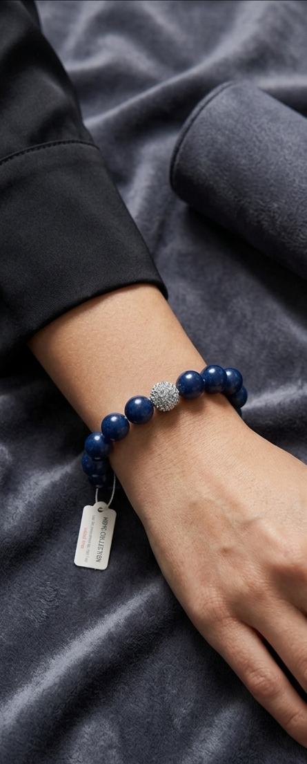 Midnight Blue Pearl Stretch Bracelet with Crystal Shimmer Accent Bead