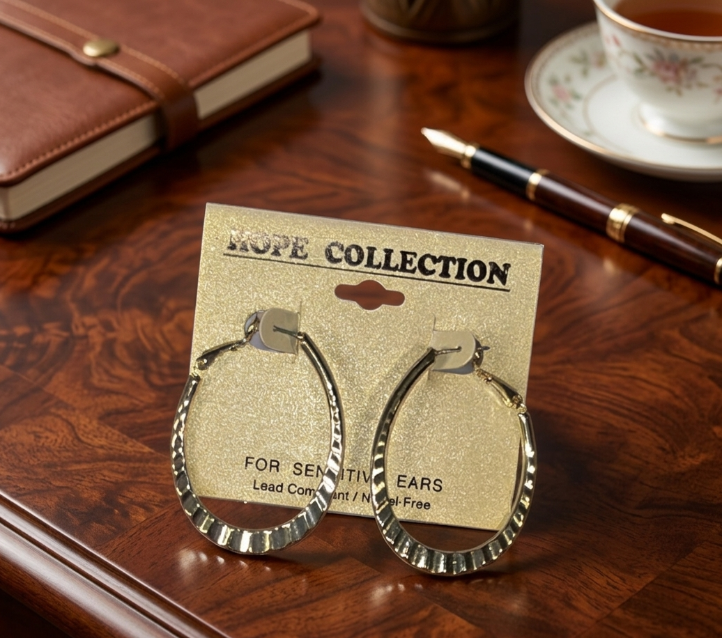 Elegant Textured Gold Teardrop Hoop Earrings
