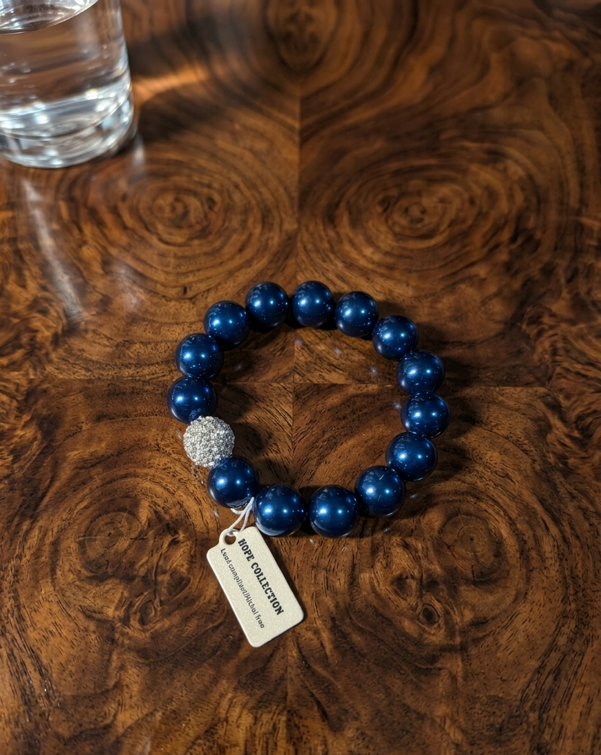 Midnight Blue Pearl Stretch Bracelet with Crystal Shimmer Accent Bead