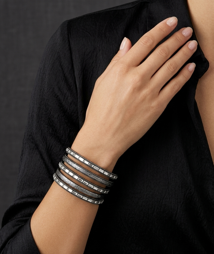 Elegant Midnight Multi-Strand Statement Cuff Bracelet
