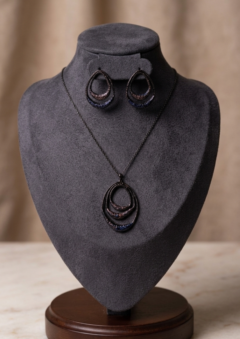 Midnight Cosmic Eclipse Nested Pendant & Earring Set