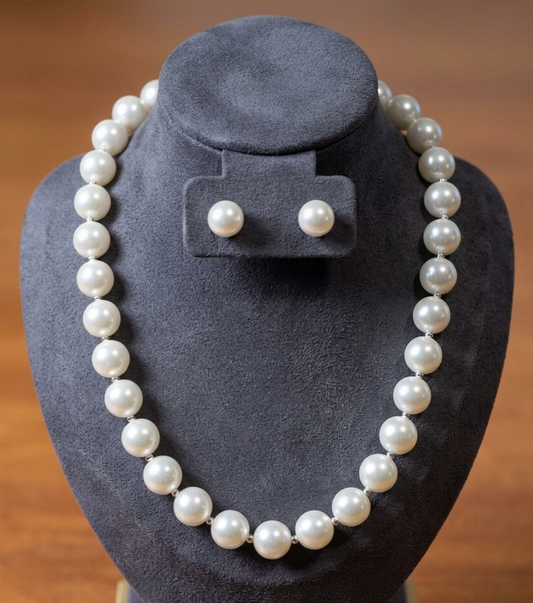 Timeless Elegance Classic Pearl Necklace & Matching Stud Earrings Set