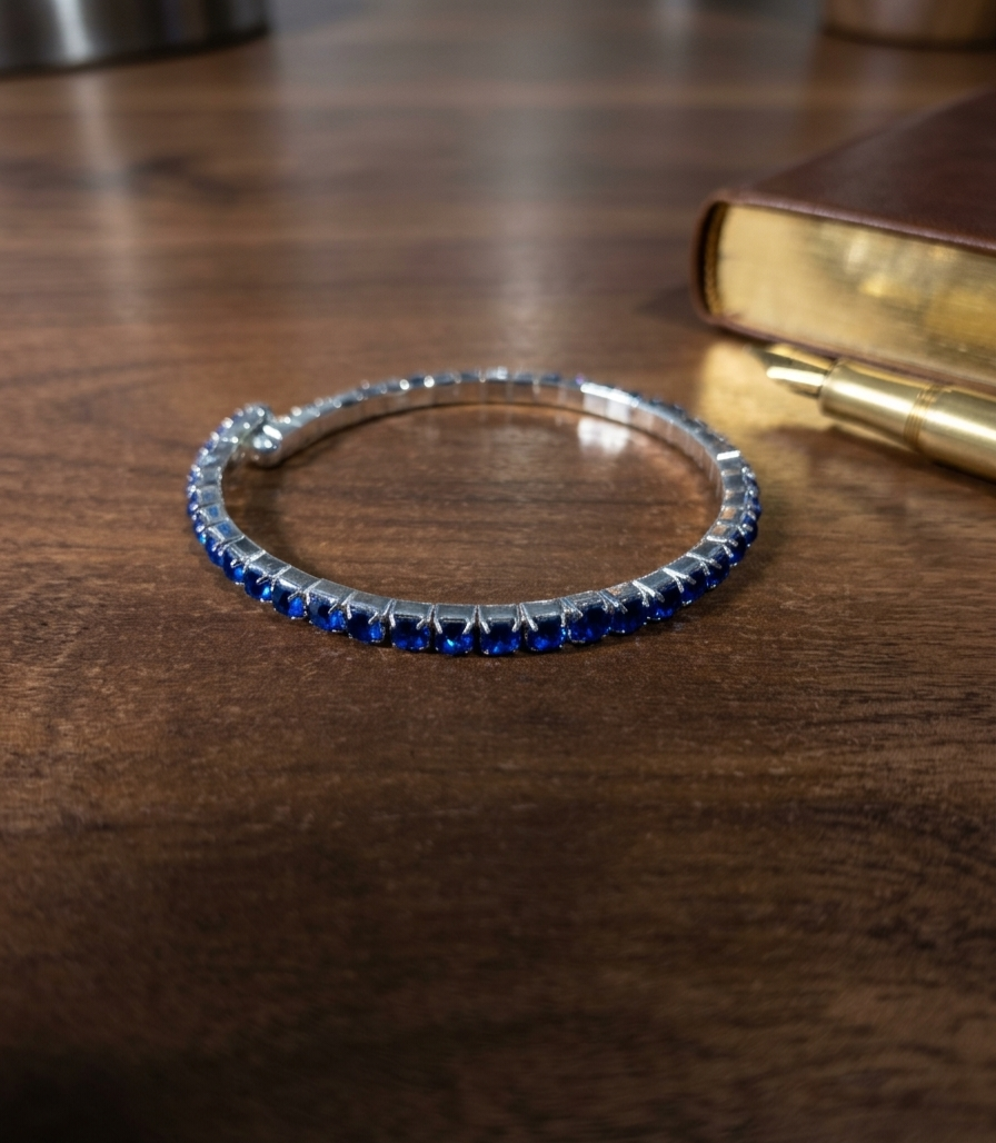 Royal Sapphire Blue Crystal Bypass Tennis Bangle