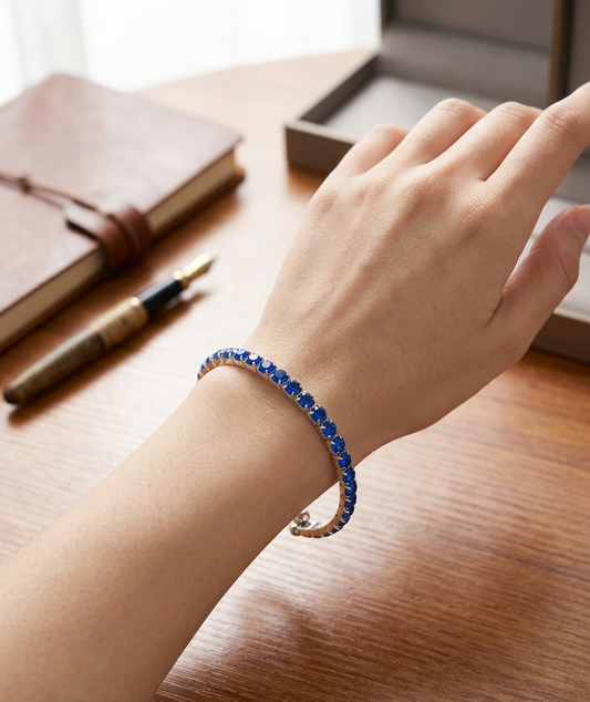 Royal Sapphire Blue Crystal Bypass Tennis Bangle