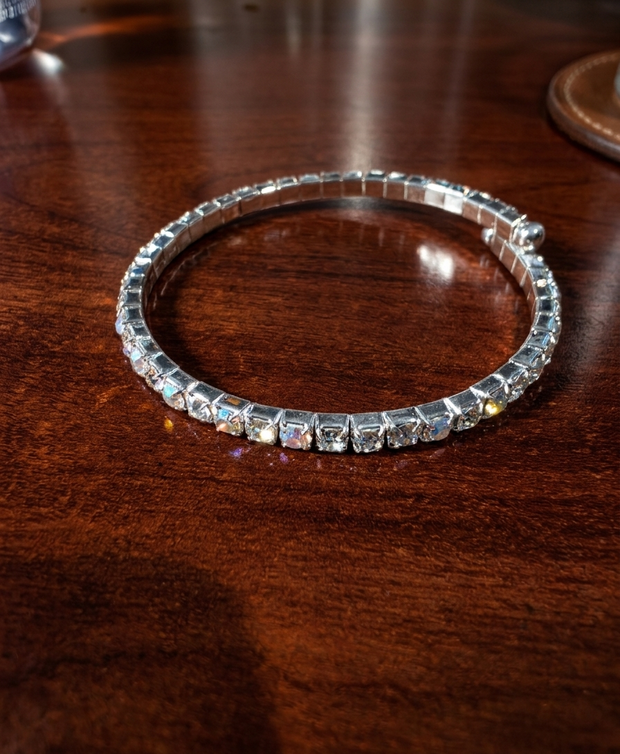 Iridescent Aurora Borealis Crystal Bypass Tennis Bangle