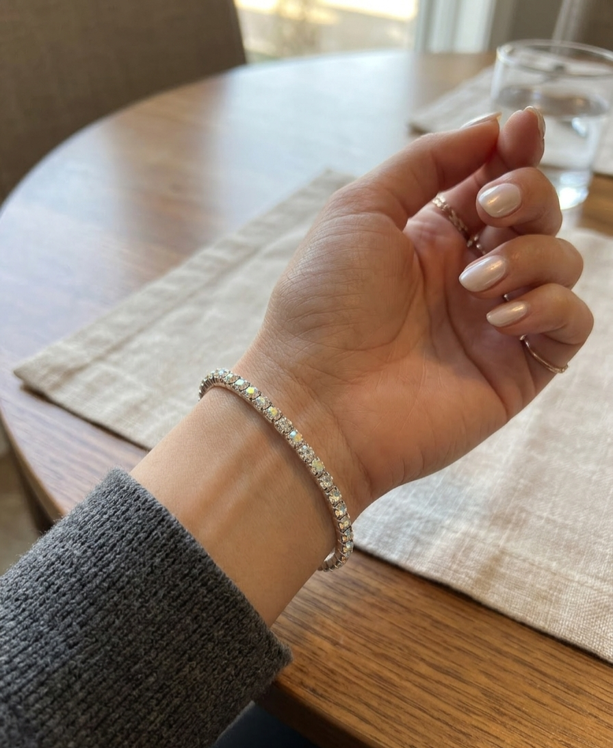 Iridescent Aurora Borealis Crystal Bypass Tennis Bangle