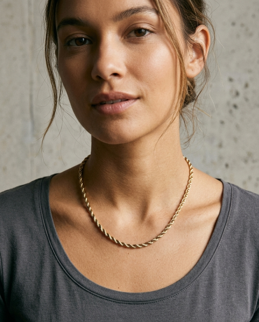 Gorgeous 16" Inch Golden Rope Chain Necklace