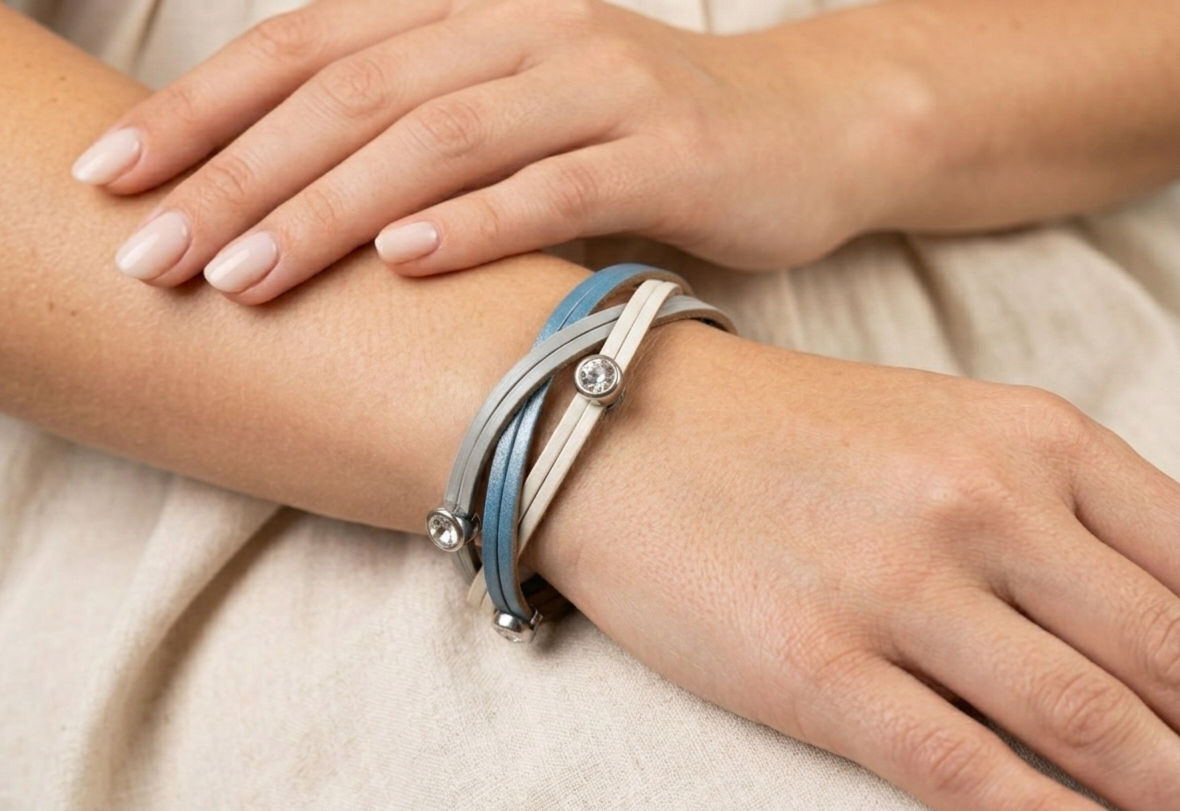 Chic Multi-Strand Intertwined Faux Leather Bracelet with Rhinestone Accents