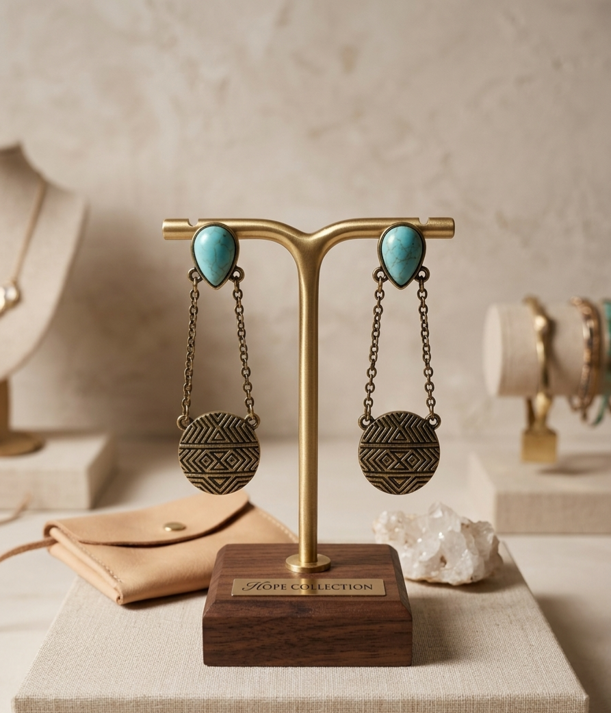 Boho Vintage Turquoise Antique Bronze Geometric Dangle Drop Earrings