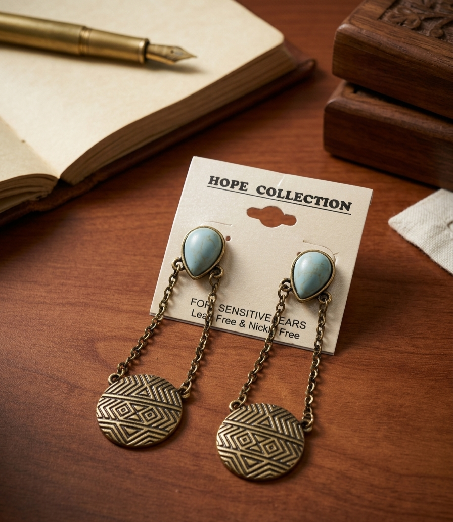 Boho Vintage Turquoise Antique Bronze Geometric Dangle Drop Earrings