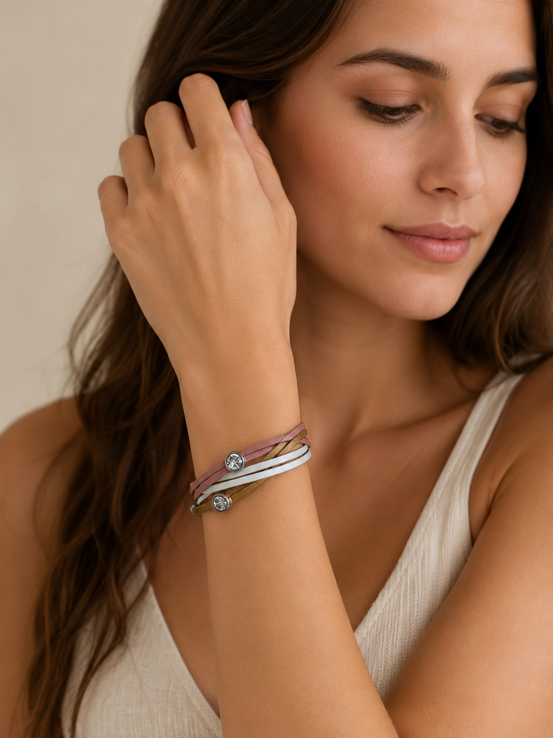 Chic Multi-Strand Intertwined Faux Leather Bracelet with Rhinestone Accents