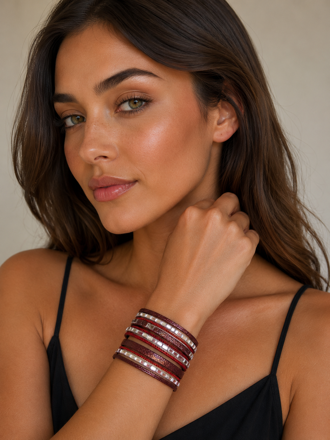 Crimson & Gold Multi-Strand Crystal Statement Cuff Bracelet
